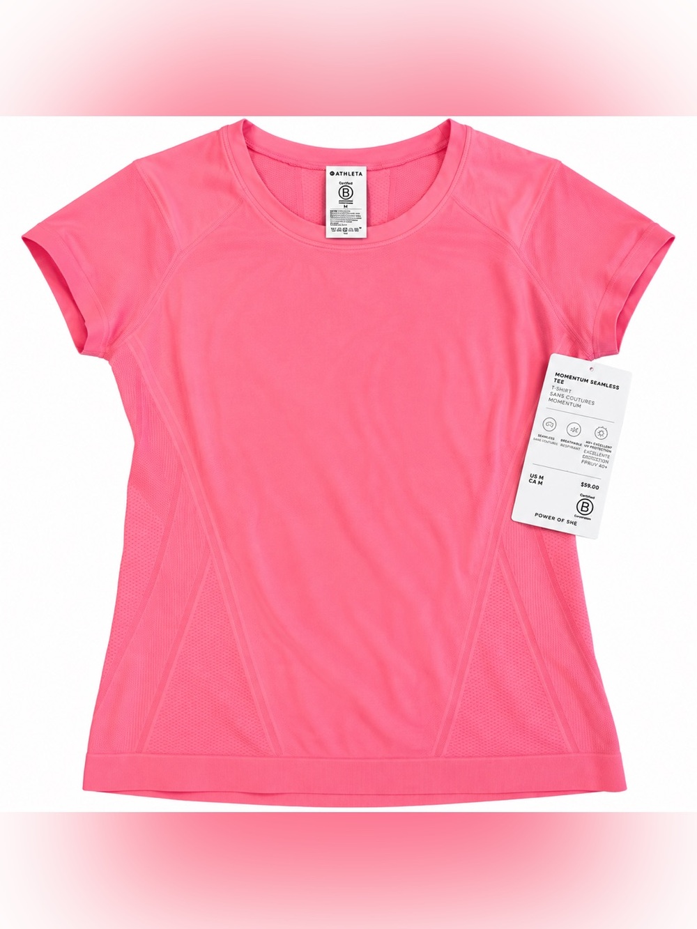 NWT Athleta Momentum Seamless Tee Women’s M Pink UPF 40+ Workout Top